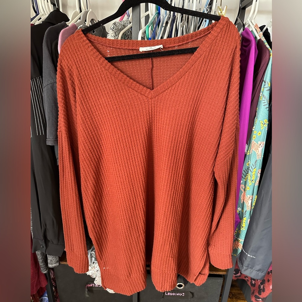 Chic Soul Rust Waffle Weave Top